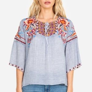 Johnny Was NWT Caila Ruffle Boho Blouse Embroidery